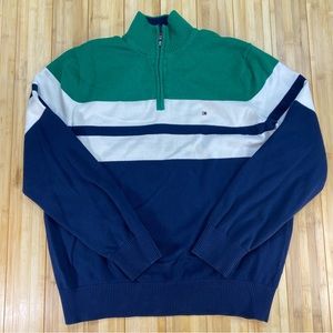 Tommy Hilfiger Pullover Sweatshirt Sweater Green Navy Blue Mens Size XL Casual